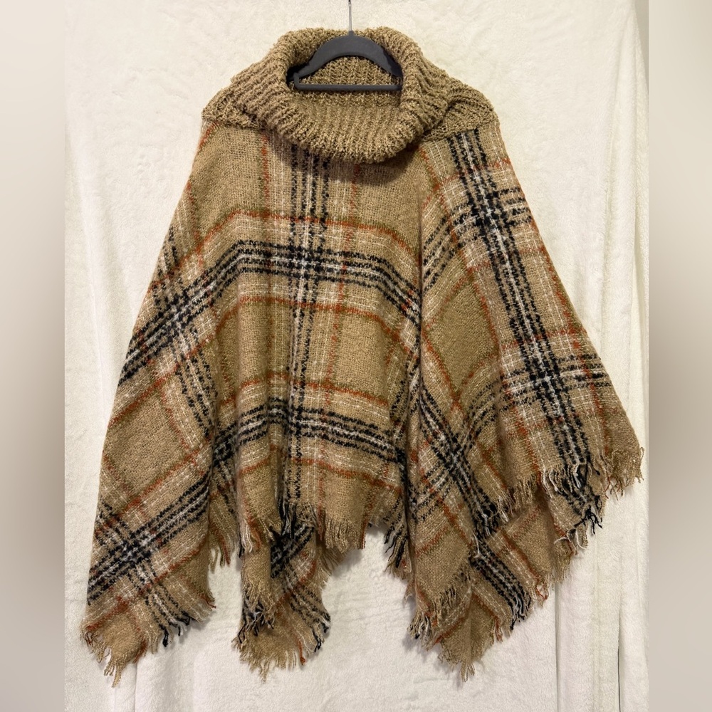 Harve Benard Sweater Poncho Womens One Size Oversized Plaid Knit Shawl Cowl Neck